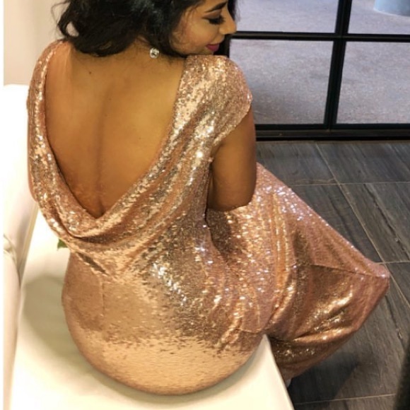 Gold draped back mermaid prom dress - Picture 6 of 8